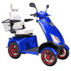 Image of Bespoke Platinum Bariatric 4-Wheel Mobility Scooter in Blue Color with White Seat and Red w/ Black Wheel Rims