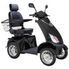 Image of Bespoke Platinum Bariatric 4-Wheel Mobility Scooter in Matte Black Color with Black Seat and Chrome Wheel Rims
