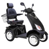 Image of Bespoke Platinum Bariatric 4-Wheel Mobility Scooter in Matte Black Color with Black Seat and White Wheel Rims