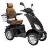 Image of Bespoke Platinum Bariatric 4-Wheel Mobility Scooter in Matte Black Color with Brown Seat and Chrome Wheel Rims