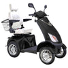 Image of Bespoke Platinum Bariatric 4-Wheel Mobility Scooter in Matte Black Color with White Seat and Chrome Wheel Rims