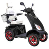 Image of Bespoke Platinum Bariatric 4-Wheel Mobility Scooter in Matte Black Color with White Seat and Red w/ Black Wheel Rims
