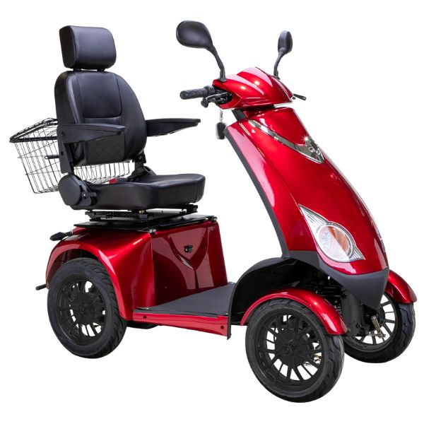 Bespoke Platinum Bariatric 4-Wheel Mobility Scooter in Red Color with Black Seat and Black Wheel Rims