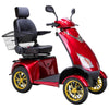 Image of Bespoke Platinum Bariatric 4-Wheel Mobility Scooter in Red Color with Black Seat and Gold w/ Black Wheel Rims