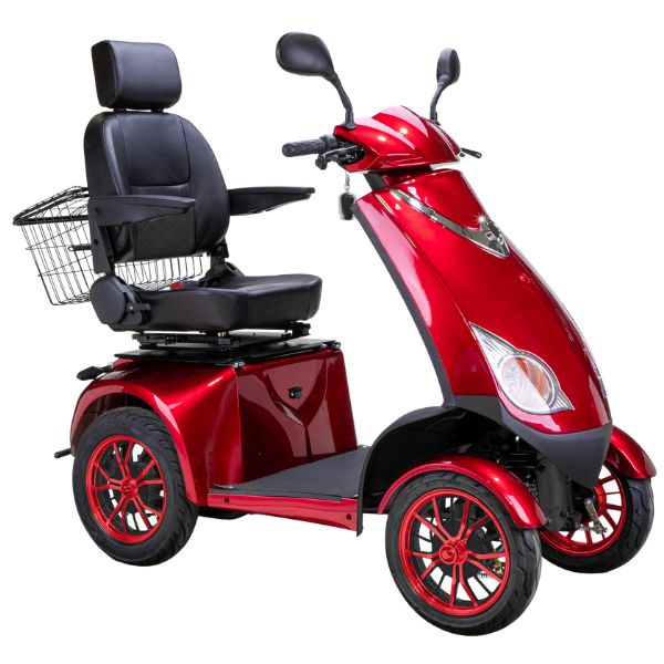 Bespoke Platinum Bariatric 4-Wheel Mobility Scooter in Red Color with Black Seat and Red w/ Black Wheel Rims