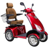 Image of Bespoke Platinum Bariatric 4-Wheel Mobility Scooter in Red Color with Brown Seat and Chrome Wheel Rims