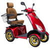 Image of Bespoke Platinum Bariatric 4-Wheel Mobility Scooter in Red Color with Brown Seat and Gold w/ Black Wheel Rims