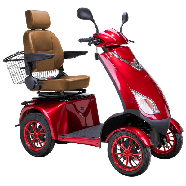 Bespoke Platinum Bariatric 4-Wheel Mobility Scooter in Red Color with Brown Seat and Red w/ Black Wheel Rims
