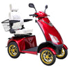 Image of Bespoke Platinum Bariatric 4-Wheel Mobility Scooter in Red Color with White Seat and Gold w/ Black Wheel Rims