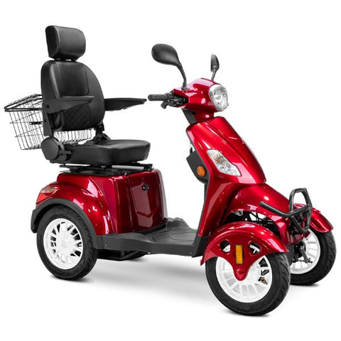 Bespoke Prestige Full Size 4-Wheel Mobility Scooterin Red Color Black Seat and White Wheel Rims