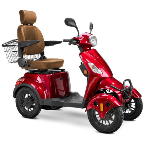 Bespoke Prestige Full Size 4-Wheel Mobility Scooterin Red Color Brown Seat and Black Wheel Rims  