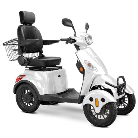 Bespoke Prestige Full Size 4-Wheel Mobility Scooterin White Color Black Seat and Black Wheel Rims