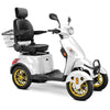 Image of Bespoke Prestige Full Size 4-Wheel Mobility Scooterin White Color Black Seat and Gold Wheel Rims