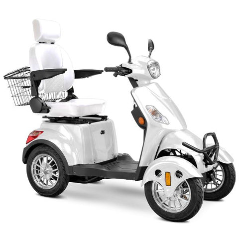 Bespoke Prestige Full Size 4-Wheel Mobility Scooterin White Color White Seat and Chrome Wheel Rims