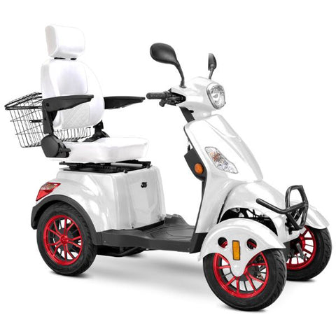 Bespoke Prestige Full Size 4-Wheel Mobility Scooterin White Color White Seat and Red Wheel Rims