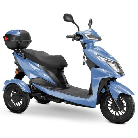 Bespoke Regal Full Size 3-Wheel Mobility Scooter in Blue Color with Black Seat and Black Wheel Rims