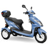 Image of Bespoke Regal Full Size 3-Wheel Mobility Scooter in Blue Color with Black Seat and White Wheel Rims