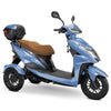 Image of Bespoke Regal Full Size 3-Wheel Mobility Scooter in Blue Color with Brown Seat and Black Wheel Rims
