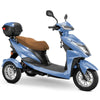 Image of Bespoke Regal Full Size 3-Wheel Mobility Scooter in Blue Color with White Seat and Chrome Wheel Rims