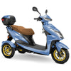 Image of Bespoke Regal Full Size 3-Wheel Mobility Scooter in Blue Color with Brown Seat and Gold Wheel Rims