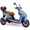 Image of Bespoke Regal Full Size 3-Wheel Mobility Scooter in Blue Color with Brown Seat and Red Wheel Rims