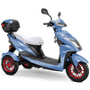 Image of Bespoke Regal Full Size 3-Wheel Mobility Scooter in Blue Color with White Seat and Red Wheel Rims
