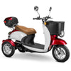 Image of Bespoke Supreme 3-Wheel Mobility Scooter in Red & White Color with Brown Seat and Chrome Wheel Rims