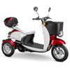 Image of Bespoke Supreme 3-Wheel Mobility Scooter in Red & White Color with White Seat and Chrome Wheel Rims