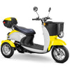 Image of Bespoke Supreme 3-Wheel Mobility Scooter in Yellow & White Color with Black Seat and Chrome Wheel Rims