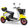 Image of Bespoke Supreme 3-Wheel Mobility Scooter in Yellow & White Color with Black Seat and Red Wheel Rims