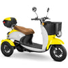 Image of Bespoke Supreme 3-Wheel Mobility Scooter in Yellow & White Color with Brown Seat and Black Wheel Rims
