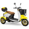 Image of Bespoke Supreme 3-Wheel Mobility Scooter in Yellow & White Color with Brown Seat and Gold Wheel Rims