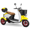 Image of Bespoke Supreme 3-Wheel Mobility Scooter in Yellow & White Color with Brown Seat and Red Wheel Rims