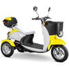 Image of Bespoke Supreme 3-Wheel Mobility Scooter in Yellow & White Color with White Seat and Chrome Wheel Rims