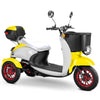 Image of Bespoke Supreme 3-Wheel Mobility Scooter in Yellow & White Color with White Seat and Red Wheel Rims