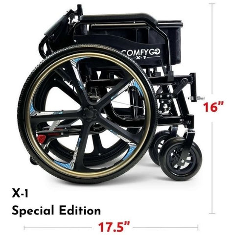 ComfyGo X-1 Lightweight Manual Wheelchair Special Edition Folded Dimensions