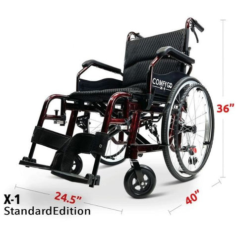 ComfyGo X-1 Lightweight Manual Wheelchair Standard Edition Dimensions