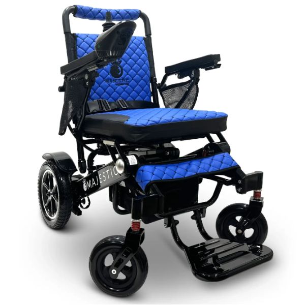ComfyGo IQ-7000 Remote Control Folding Electric Wheelchair Black frame with Blue Cushion