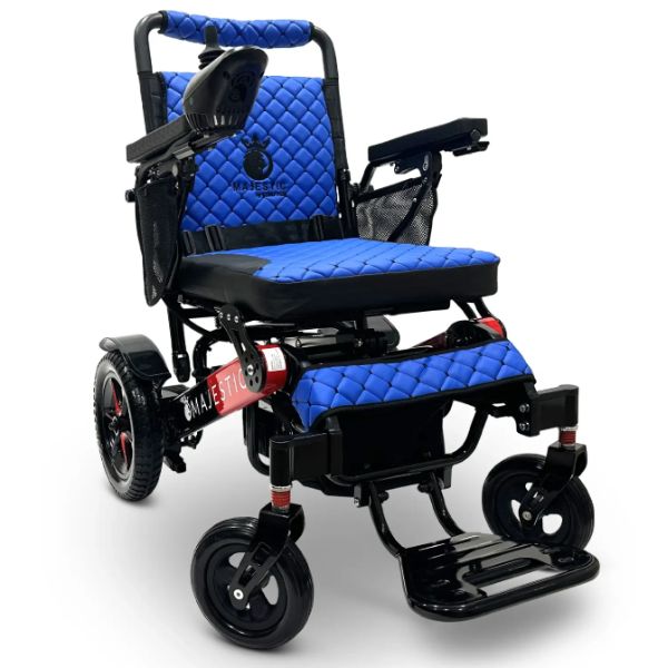 ComfyGo IQ-7000 Remote Control Folding Electric Wheelchair Black and Red frame with Blue Cushion
