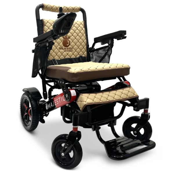 ComfyGo IQ-7000 Remote Control Folding Electric Wheelchair Black and Red frame with Coffee Cushion