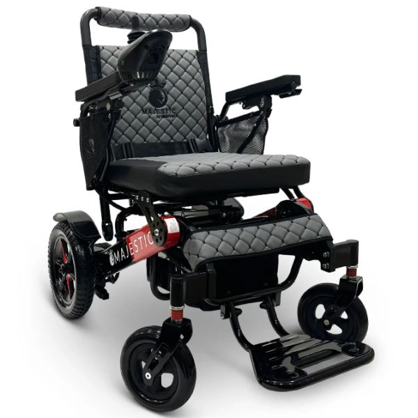 ComfyGo IQ-7000 Remote Control Folding Electric Wheelchair Black and Red frame with Gray Cushion