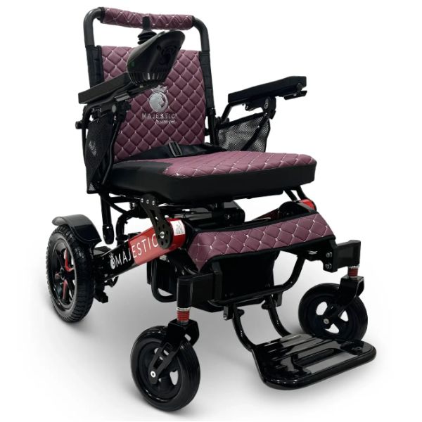 ComfyGo IQ-7000 Remote Control Folding Electric Wheelchair Black and Red frame with Purple Cushion