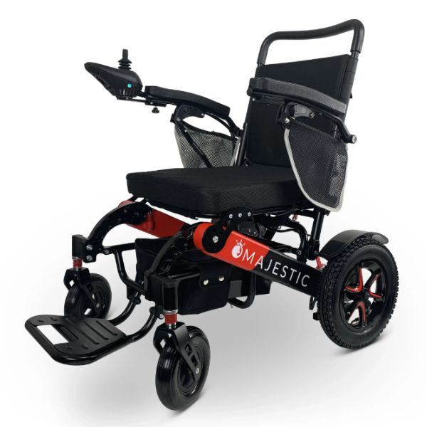 ComfyGo IQ-7000 Remote Control Folding Electric Wheelchair Black and Red frame with Standard Cushion