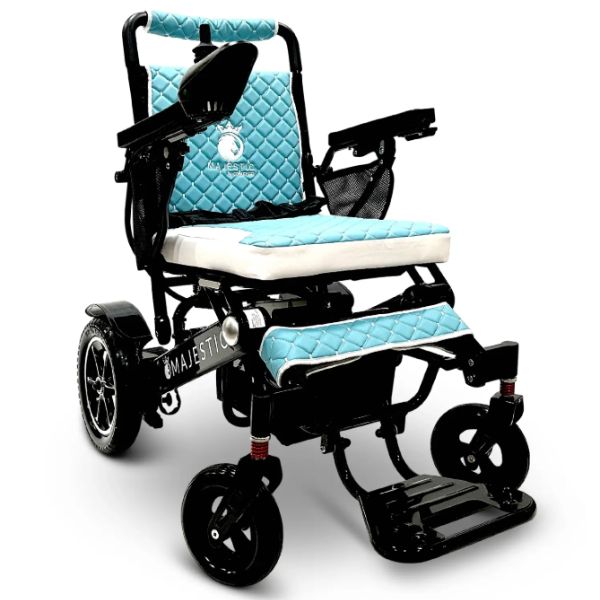 ComfyGo IQ-7000 Remote Control Folding Electric Wheelchair Black frame with Teal Cushion