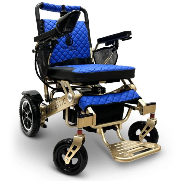 ComfyGo IQ-7000 Remote Control Folding Electric Wheelchair Bronze frame with Blue Cushion