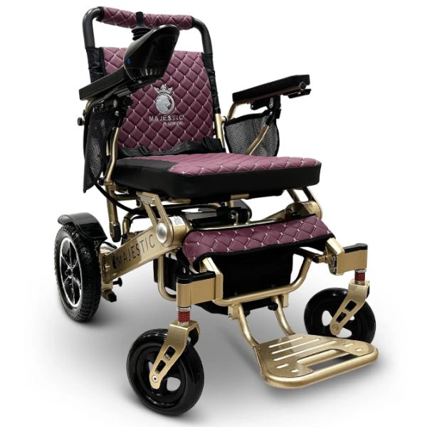 ComfyGo IQ-7000 Remote Control Folding Electric Wheelchair Bronze frame with Purple Cushion