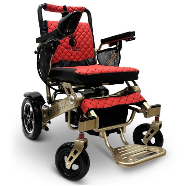 ComfyGo IQ-7000 Remote Control Folding Electric Wheelchair Bronze frame with Red Cushion