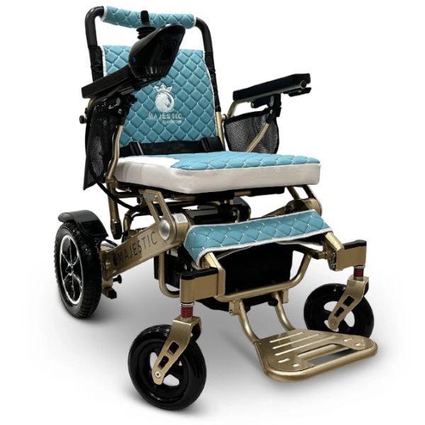 ComfyGo IQ-7000 Remote Control Folding Electric Wheelchair Bronze frame with Teal Cushion