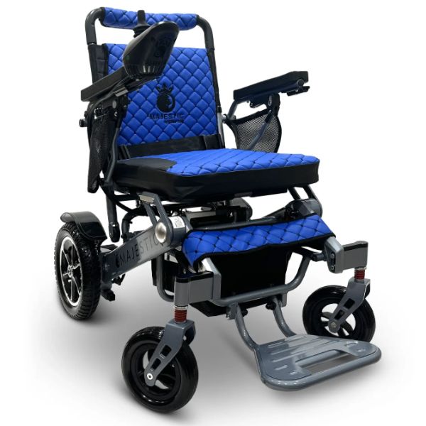 ComfyGo IQ-7000 Remote Control Folding Electric Wheelchair Silver frame with Blue Cushion