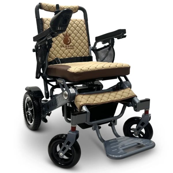 ComfyGo IQ-7000 Remote Control Folding Electric Wheelchair Silver frame with Coffee Cushion